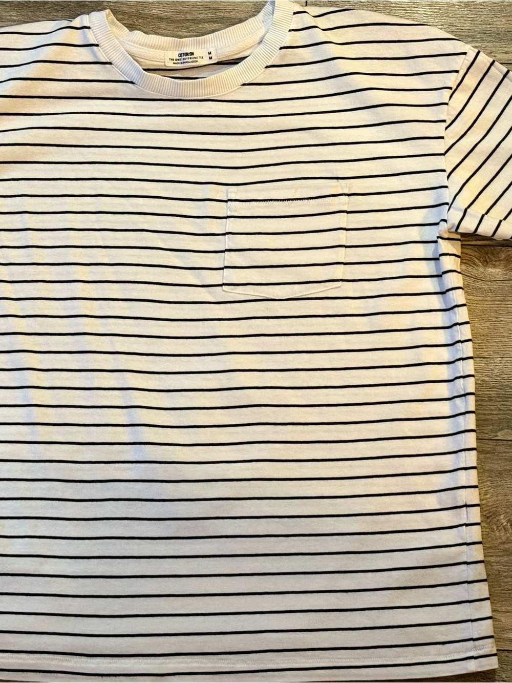 Cotton On White Tee with Black Stripes and Chest Pocket -